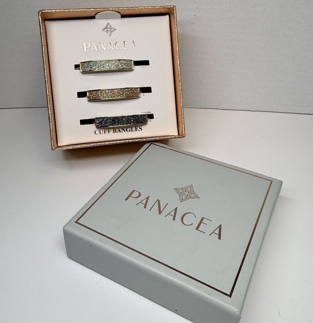 Panacea Gold Tone Glitter Curved Bar Cuff Bracelet 3 Piece Gift Set One Size New